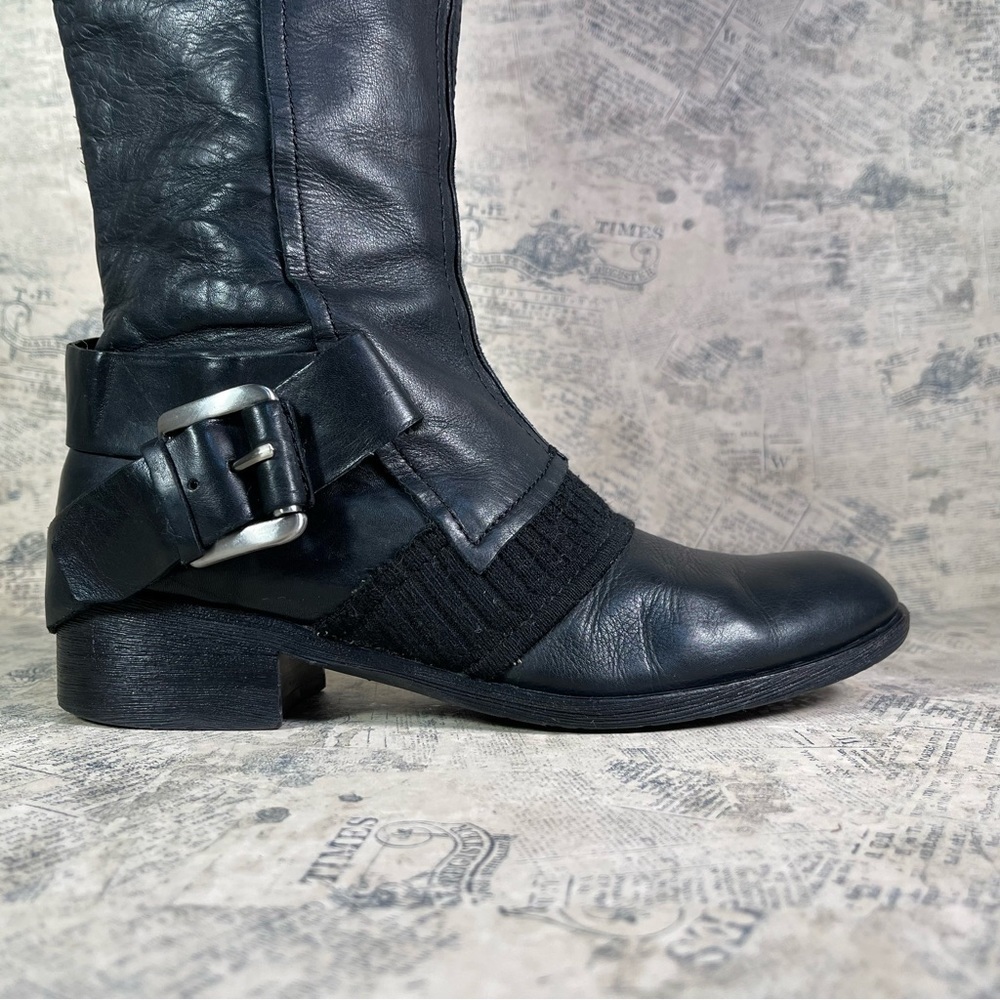 Apepazza ZEBU Black Leather Knit Combat Boots Italian Designer Size 7.5 - Picture 2 of 13